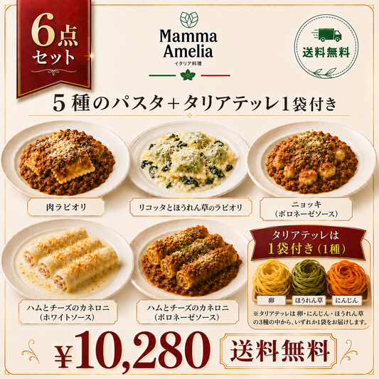 贅沢6点セット｜手作りパスタ5種＋タリアテッレ1袋（3種からおまかせ）【送料無料】